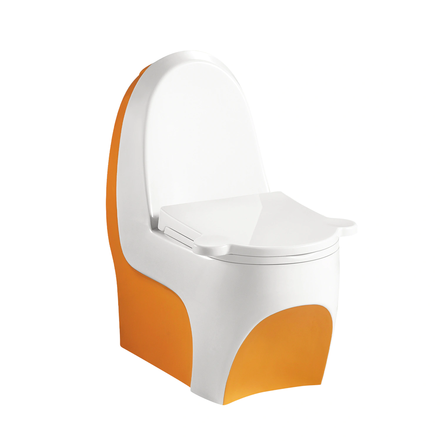 Orange and white vitreous china s-trap child's size toilet